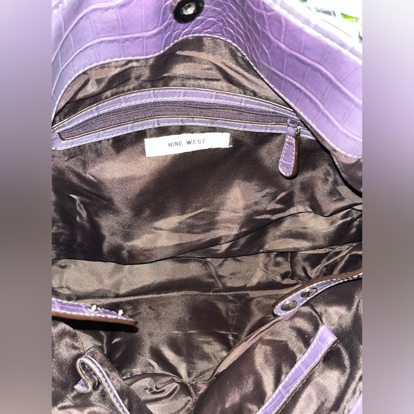 Vintage Nine West Purple Croc Style Leather Bag - Picture 3 of 8